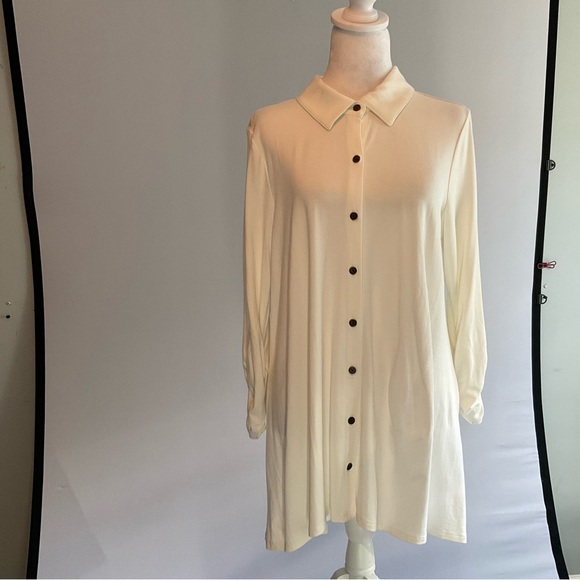 NWT Kim Rogers Small Cream Hi/Lo Button Down Long Sleeve Tunic Shirred Sleeves - Picture 10 of 10
